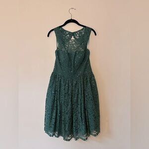 JS Boutique green, sequined, fit and flare dress